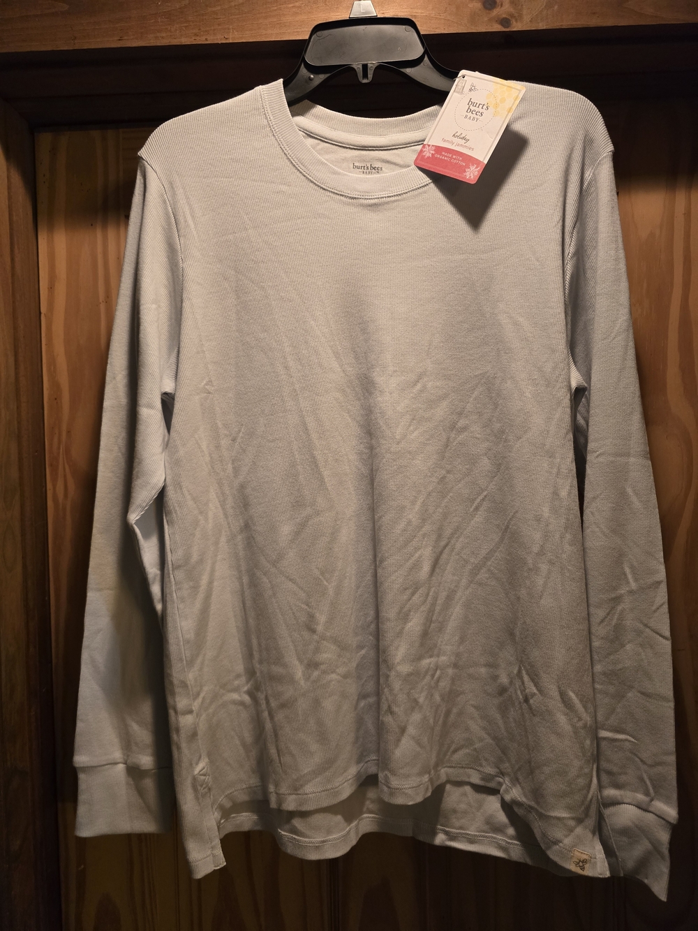 O Burt's Bees Baby Womens Long Sleeve  PJ Top in Light Blue Organic Cotton Large